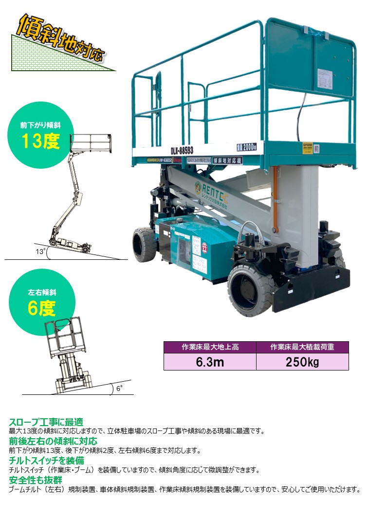 傾斜地対応バッテリー式高所作業車 HW-630ZS2｜レンテック大敬株式会社